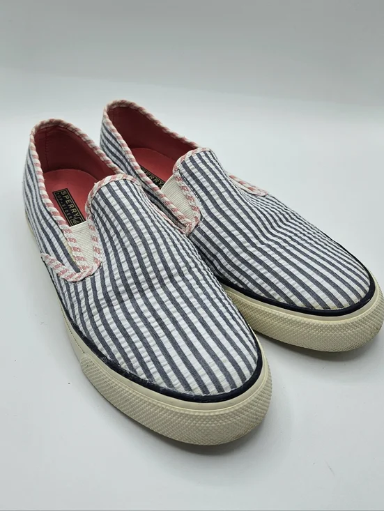 Sperry Top Sider Mariner Slip-on Shoes Navy Seersucker Women's 9.5M - Picture 1 of 8